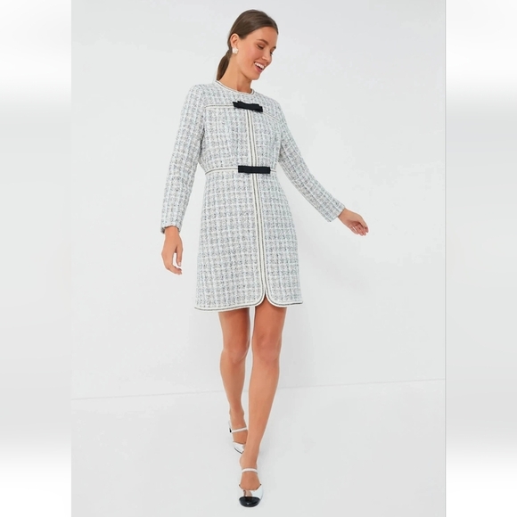 Tuckernuck Pomander Ivory Bow Brigitta Long Sleeve Tweed Dress Size Large - Picture 1 of 13